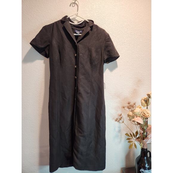 Vintage 90's Ann Taylor Black Linen Shirt Dress with Tie Belt (Size 2) - Picture 2 of 4